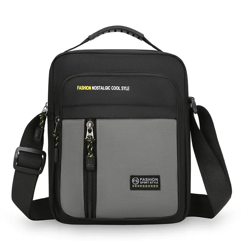 Men's casual green nylon one-shoulder messenger bag with crossbody strap