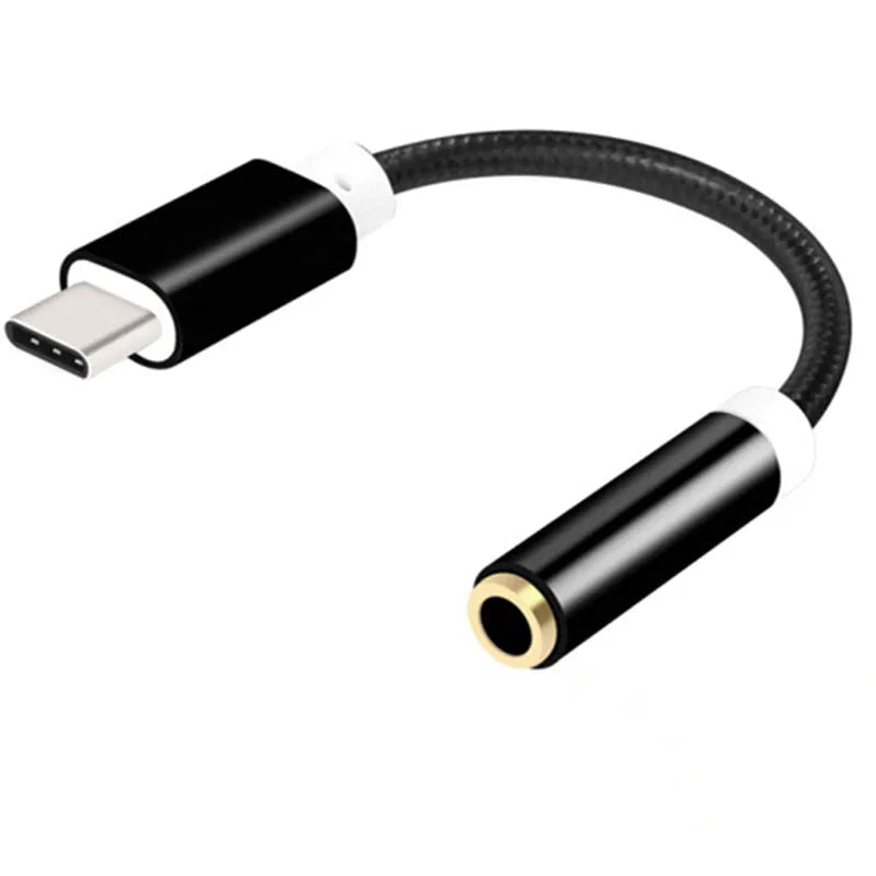 Nylon-braided TYPE-C to 3.5mm female headphone adapter cable in multiple colours