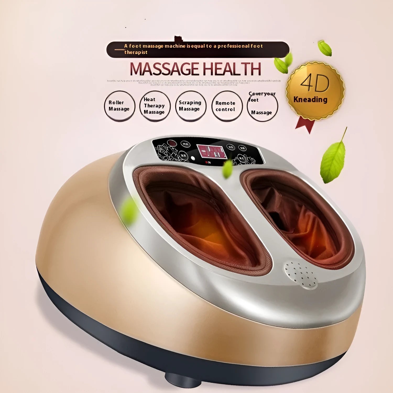 Infrared electric remote control leg reflexology foot massager in Champagne Gold with push-button controls