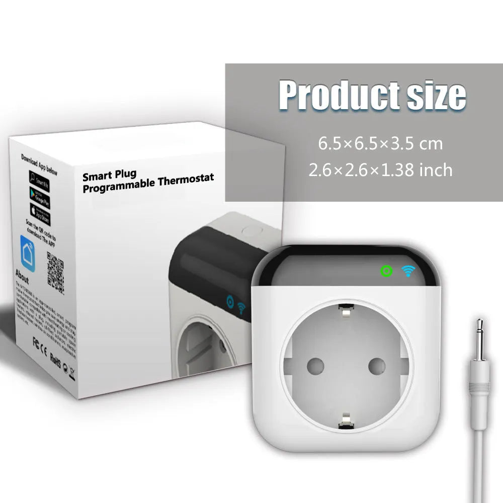White Tuya WiFi smart temperature control switch socket with three-hole US electrical outlet and child safety protection