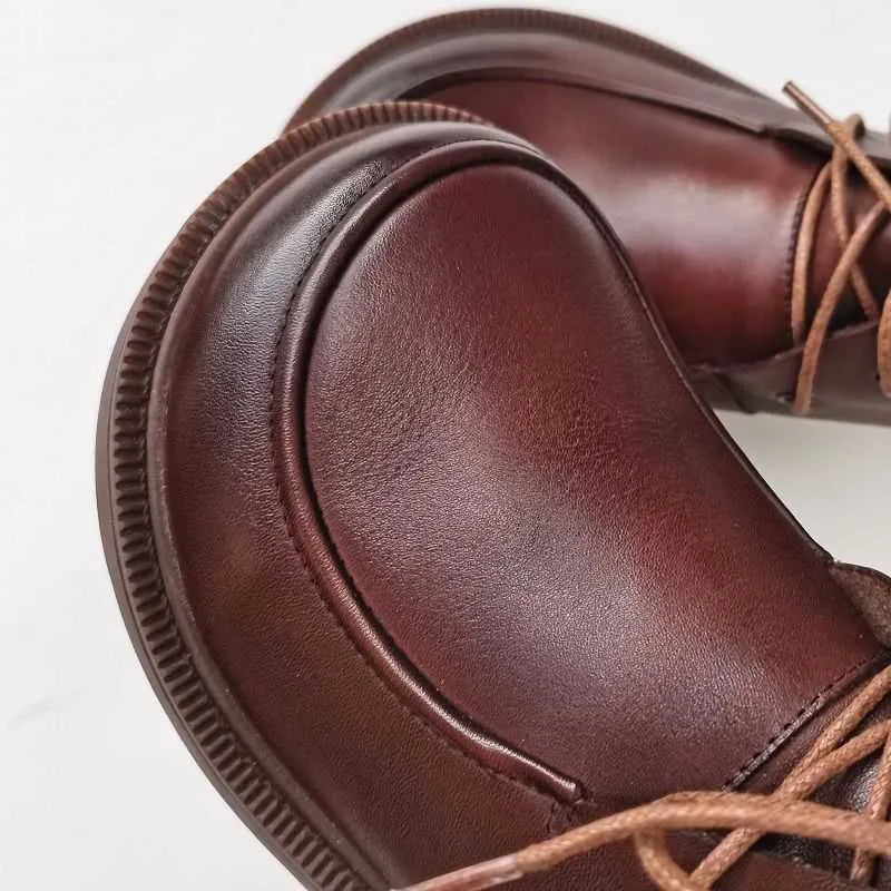 Women's big toe ankle boots in first layer cowhide leather, low tube high-top, brown or black, sizes 35-41