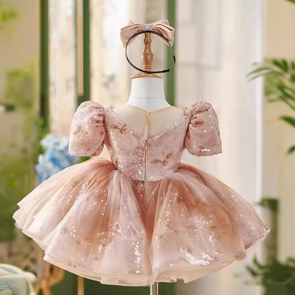 Pink children's princess dress made from polyester fibre, available in heights 80cm to 150cm
