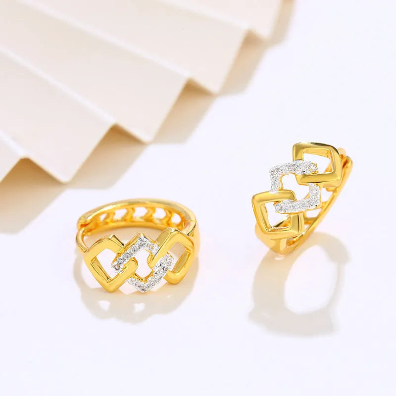 Geometric hollow out gold electroplated alloy earrings with simple ear clip style
