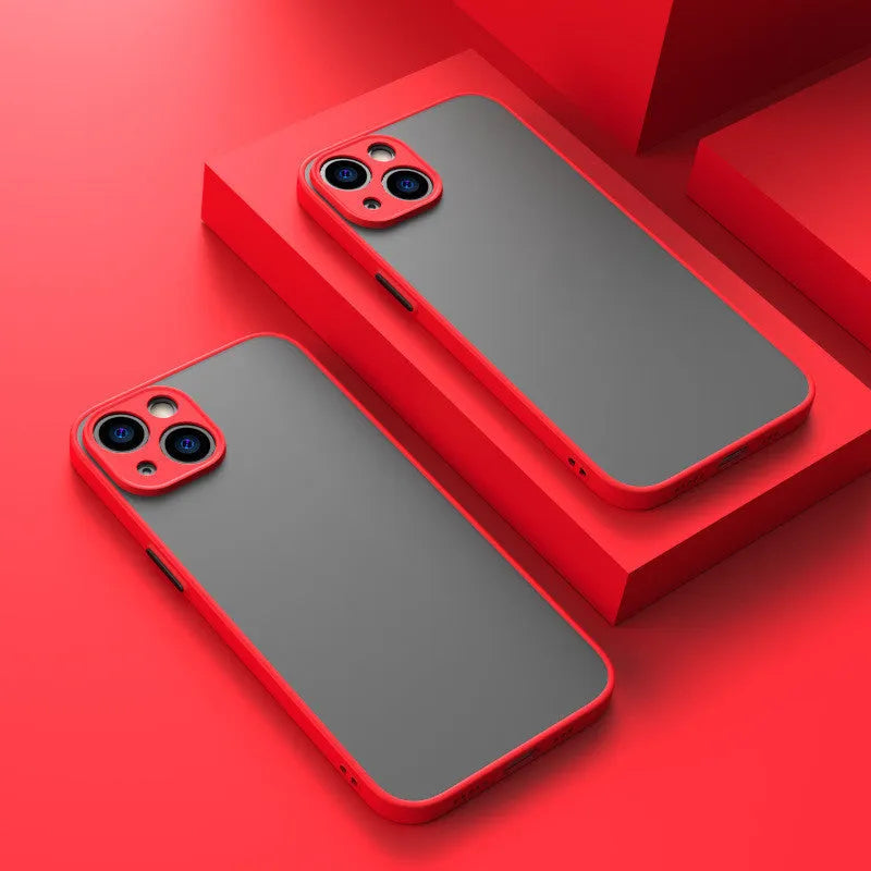 Frosted hard plastic and TPU iPhone protective case in solid colour on a phone.