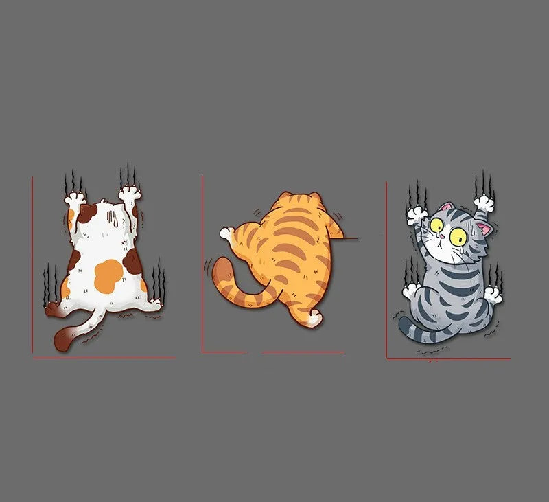 Scratch pet cat car sticker set three PVC stickers with cat design on white background