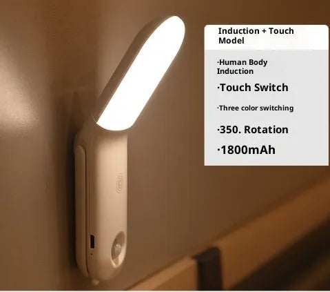 Rechargeable wardrobe aisle light with three-colour adjustment and induction option, geometric stereo shape, single lamp.