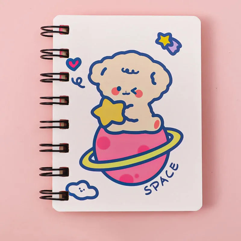Astronaut pocket flipper notebook showing 10.5x8cm size with space-themed cover designs