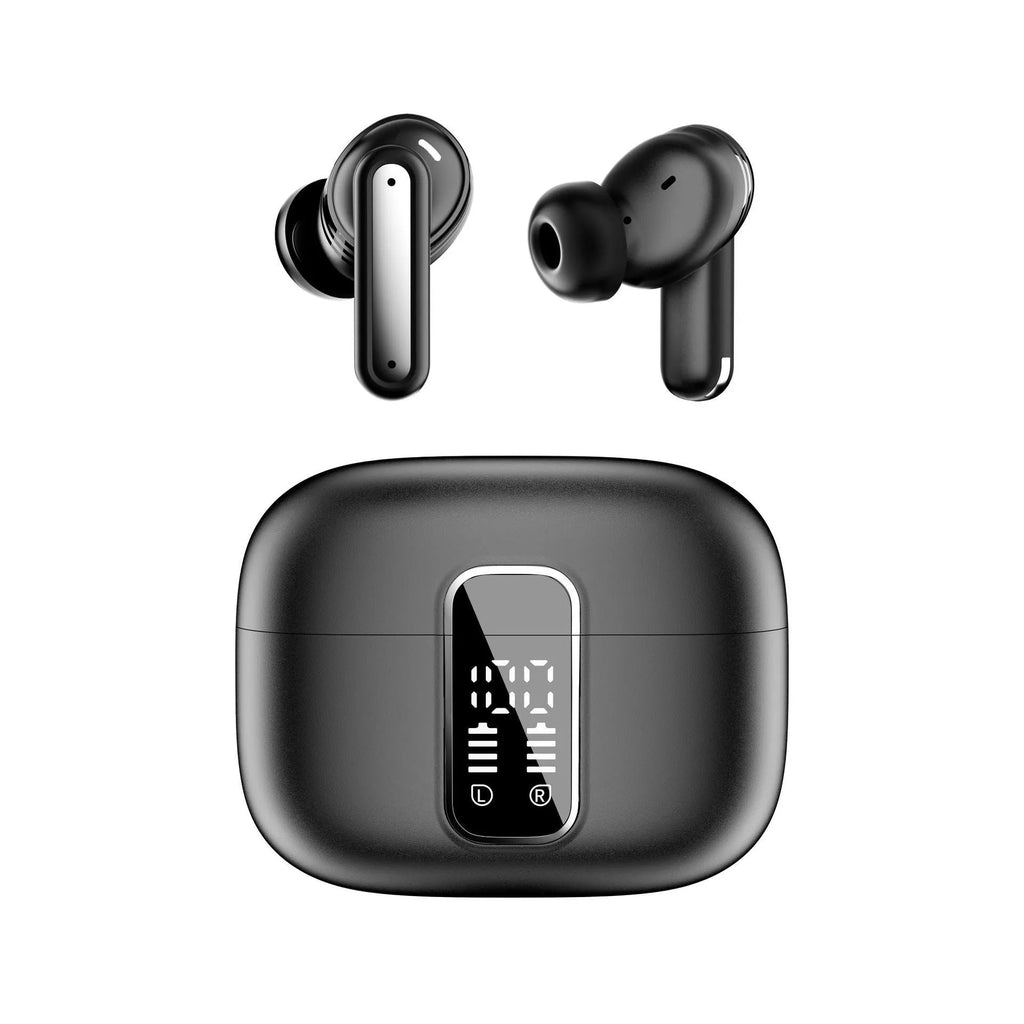 Black or white Bluetooth earphones with digital noise reduction, 10m range and 8+ hour battery life