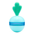 Blue durable rubber interactive dog toy ball with treat dispenser holes for medium large dogs.