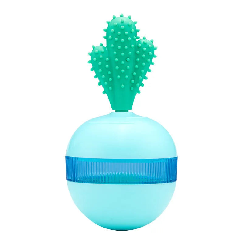 Blue durable rubber interactive dog toy ball with treat dispenser holes for medium large dogs.