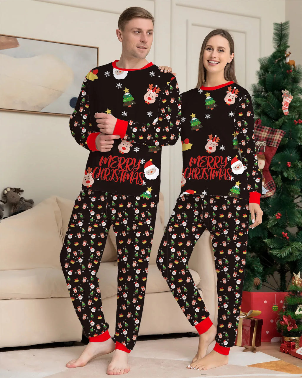 Family Christmas matching pajamas set in cotton with plaid designs for adults, children, babies and dogs