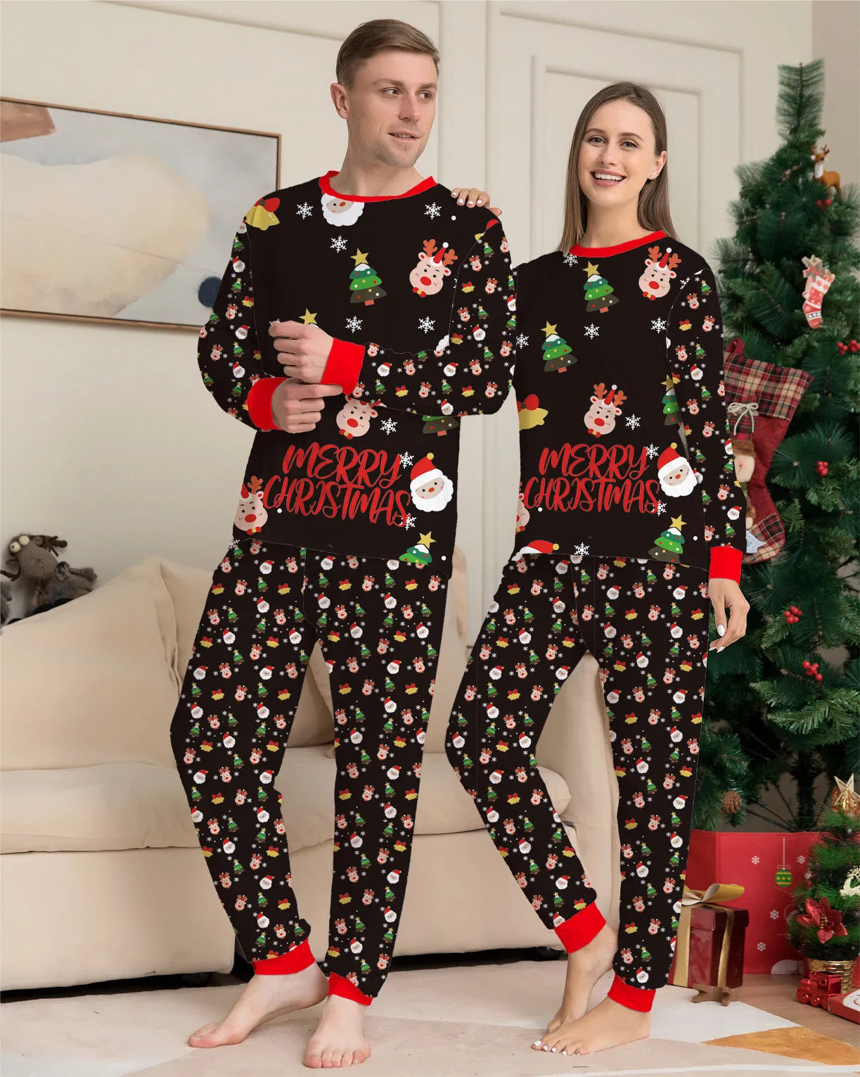 Family Christmas matching pajamas set in cotton with plaid designs for adults, children, babies and dogs