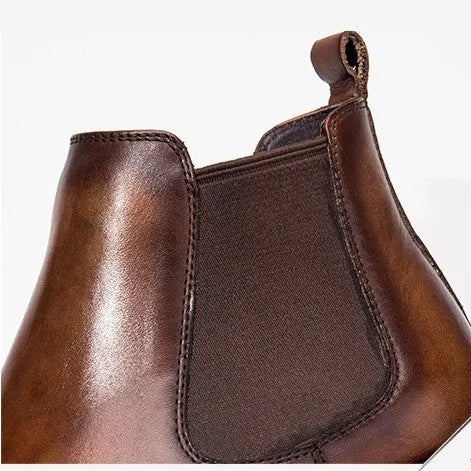 Men's brown cowhide business shoes with rubber sole and 3-5cm mid heel, English style, sizes 37-46