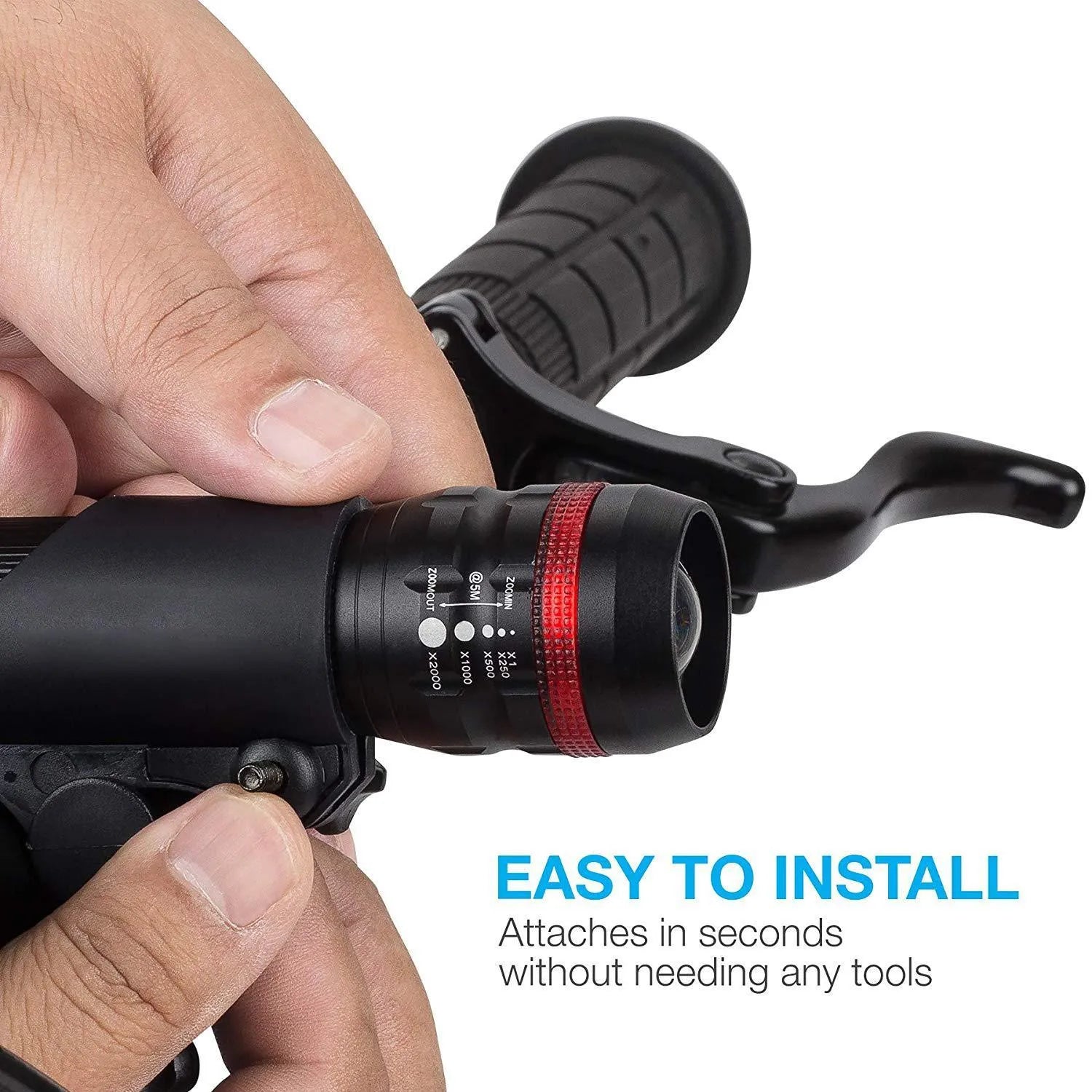 Bicycle headlight and taillight set with a universal handlebar mounting bracket.