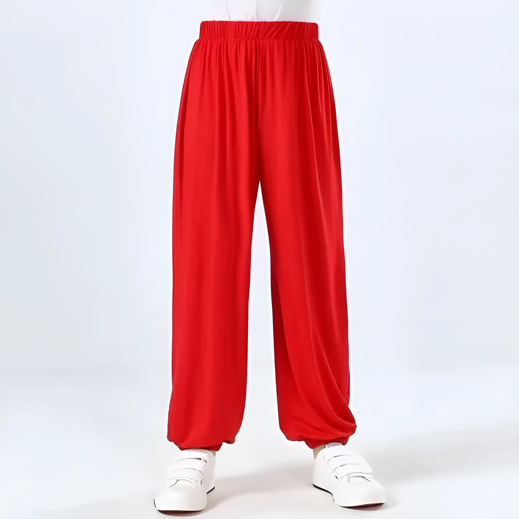 Children's black Lycra Sanda practice pants for martial arts training with high elasticity