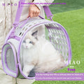 Hard transparent cat backpack in grass green colour with dimensions 42x28x35cm