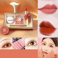 5-piece makeup set with lipstick, lip glaze, eyeshadow palette, mascara, and loose powder in Blue, Orange, or Limited edition colour