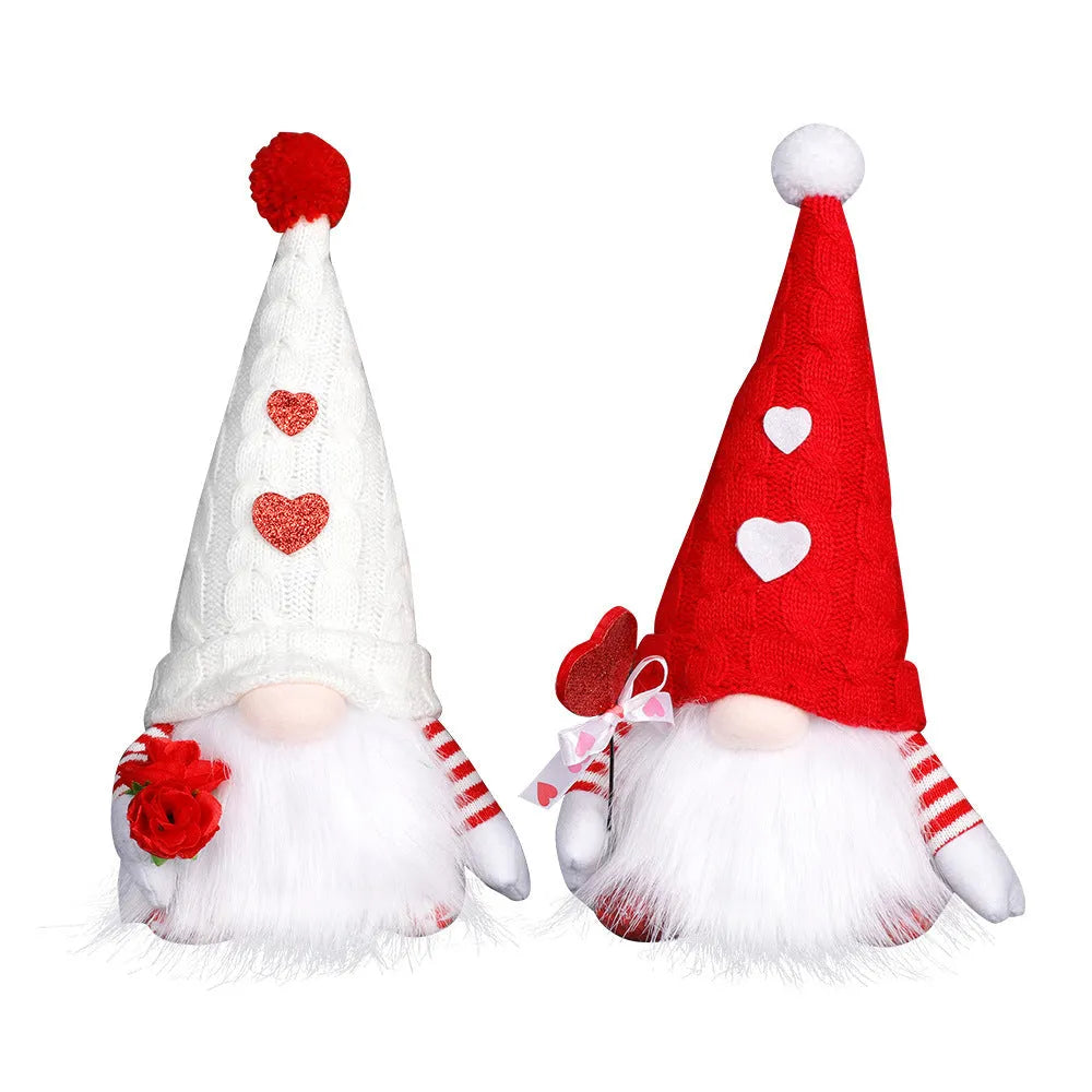 Faceless dwarf doll ornament with glowing hat in red or white cloth for Valentine's Day