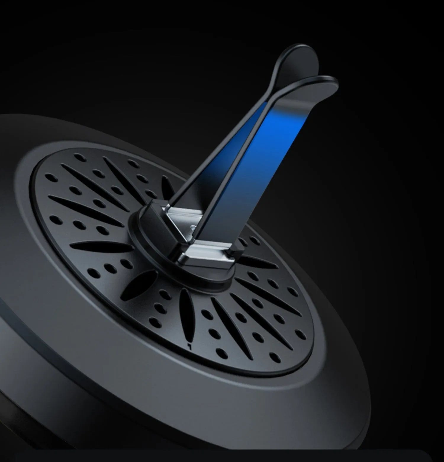 Car air vent-mounted RGB atmosphere light with aromatherapy diffuser in 3D pickup design.