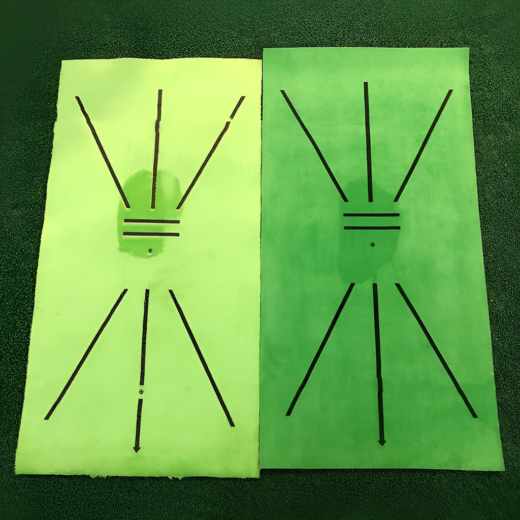 Indoor golf practice cutting pad with crystal swan suede surface and three rainbow balls on SBR base