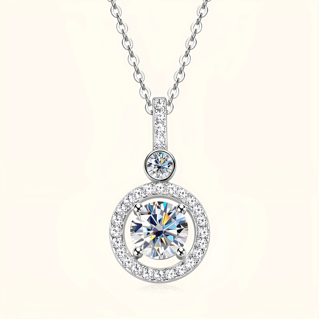 925 silver moissanite necklace with round starlight compass pendant in gold colour on O-ring chain
