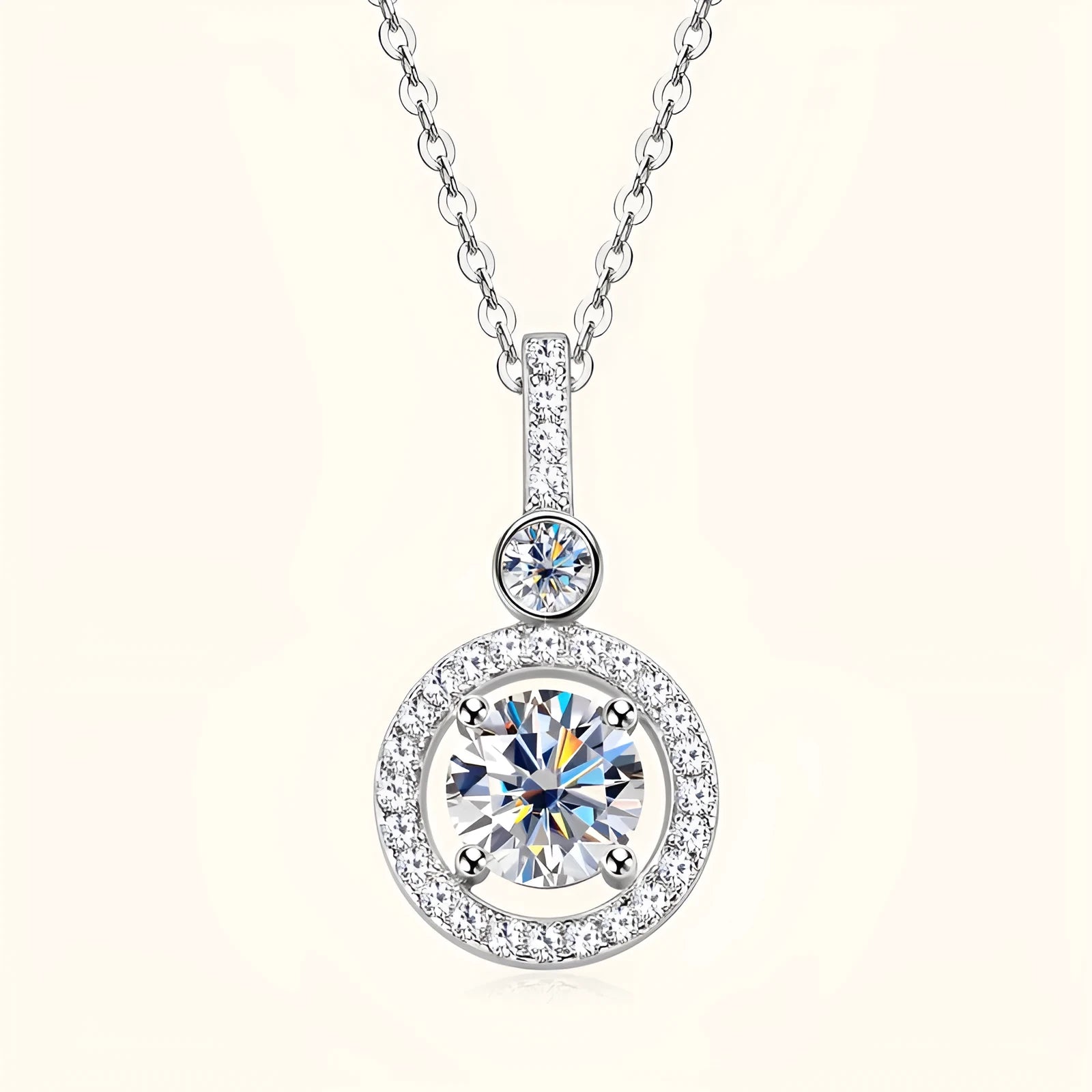 925 silver moissanite necklace with round starlight compass pendant in gold colour on O-ring chain