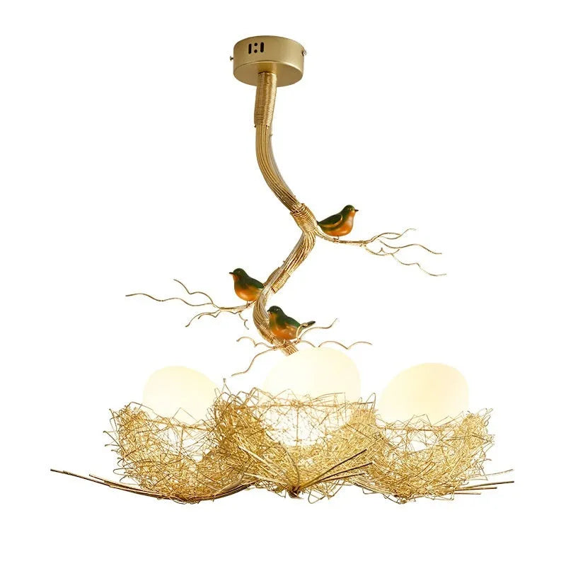 Gold aluminium wind bird's nest chandelier pendant light with LED bulb for bars and cafés