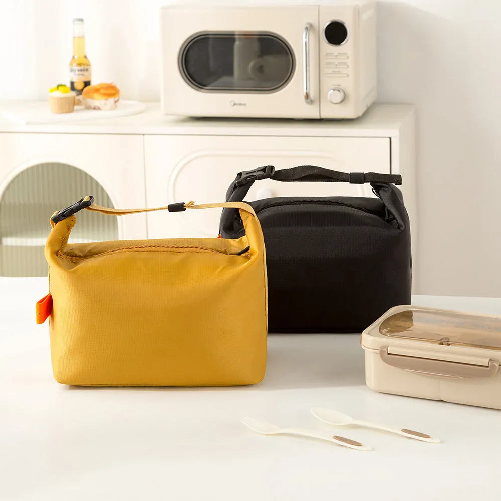 Japanese style insulated lunch bag in Oxford cloth, shown in Army Green colour with visible wide opening.