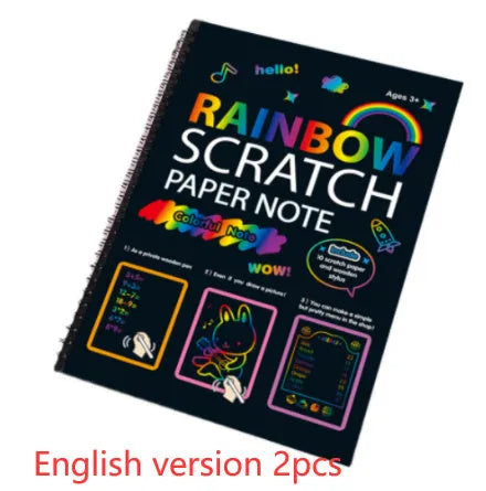 Large 26x19cm children's scratch art paper with colourful rainbow patterns for DIY painting
