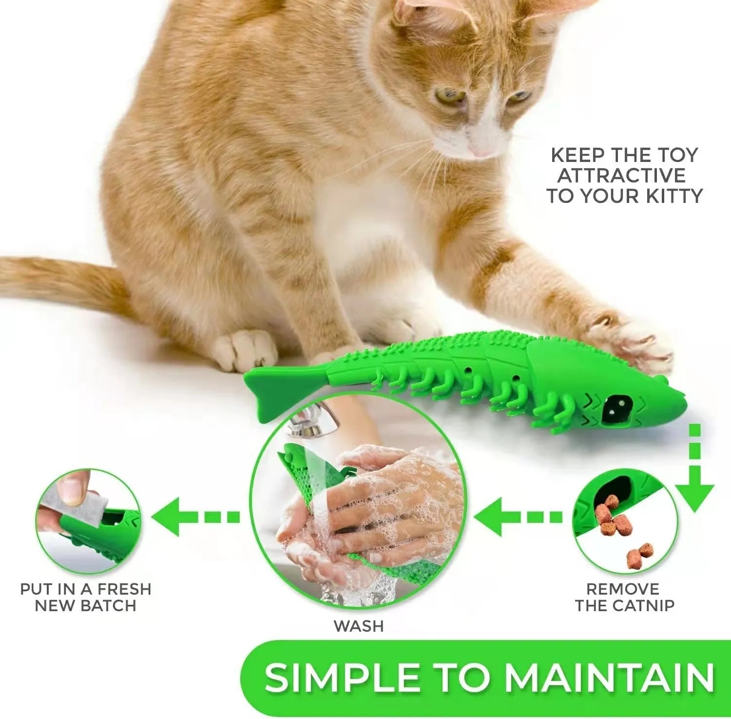 Blue hard rubber cat toy with textured surface for teeth cleaning, containing catnip and a bell.
