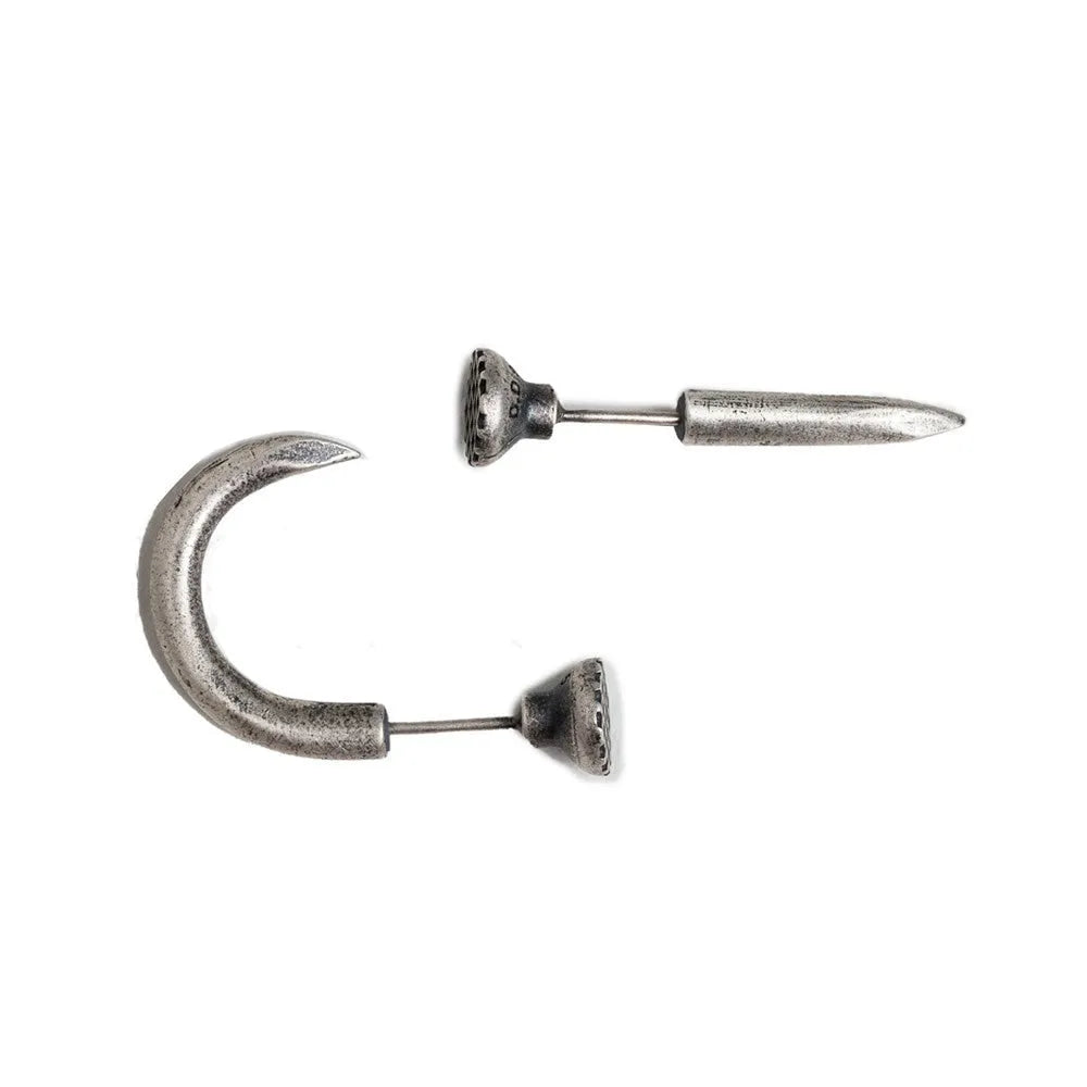 S925 sterling silver punk nail stud earring in straight or curved single design.