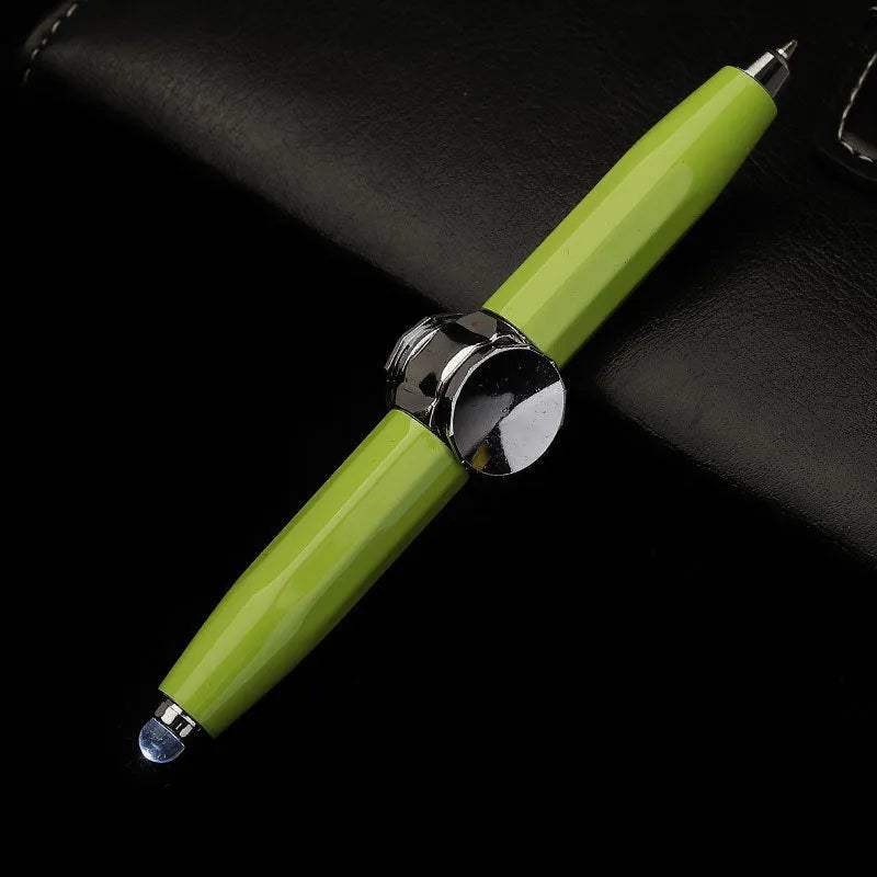 Metal gyro ballpoint pen with a spinning top, shown with multiple ink colour options.