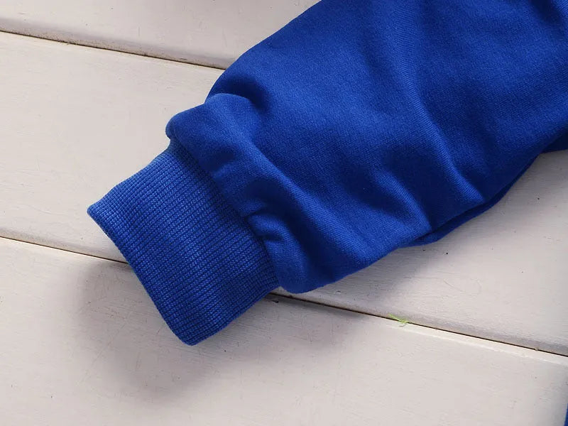 Boys autumn clothes set with long sleeve cotton top and trousers in red or royal blue, sizes 80-110cm