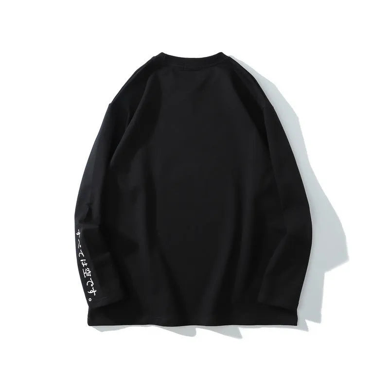 Anime street collar hoodie long sleeve round neck no hood black or white sizes L to XXL