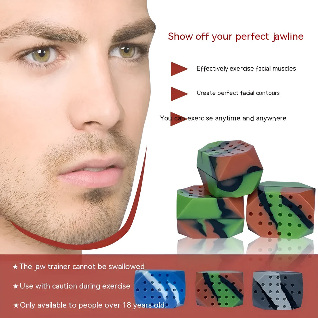 Two silicone jaw exercise balls in camouflage patterns for facial muscle training