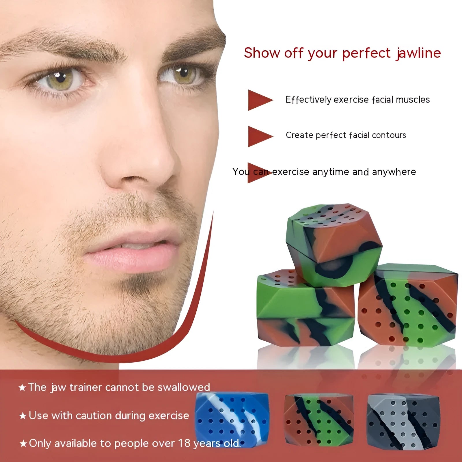 Two silicone jaw exercise balls in camouflage patterns for facial muscle training