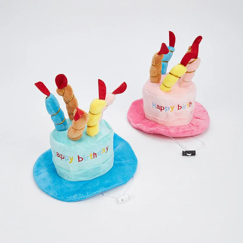 Blue and pink birthday hats for toy dogs with 21x15x6.5 cm dimensions