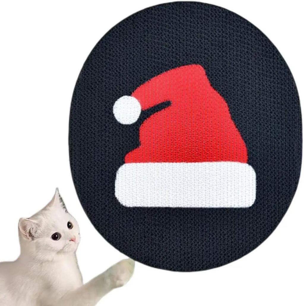 Vertical wall-mounted cat scratching pad made of corrugated cardboard on a home wall.