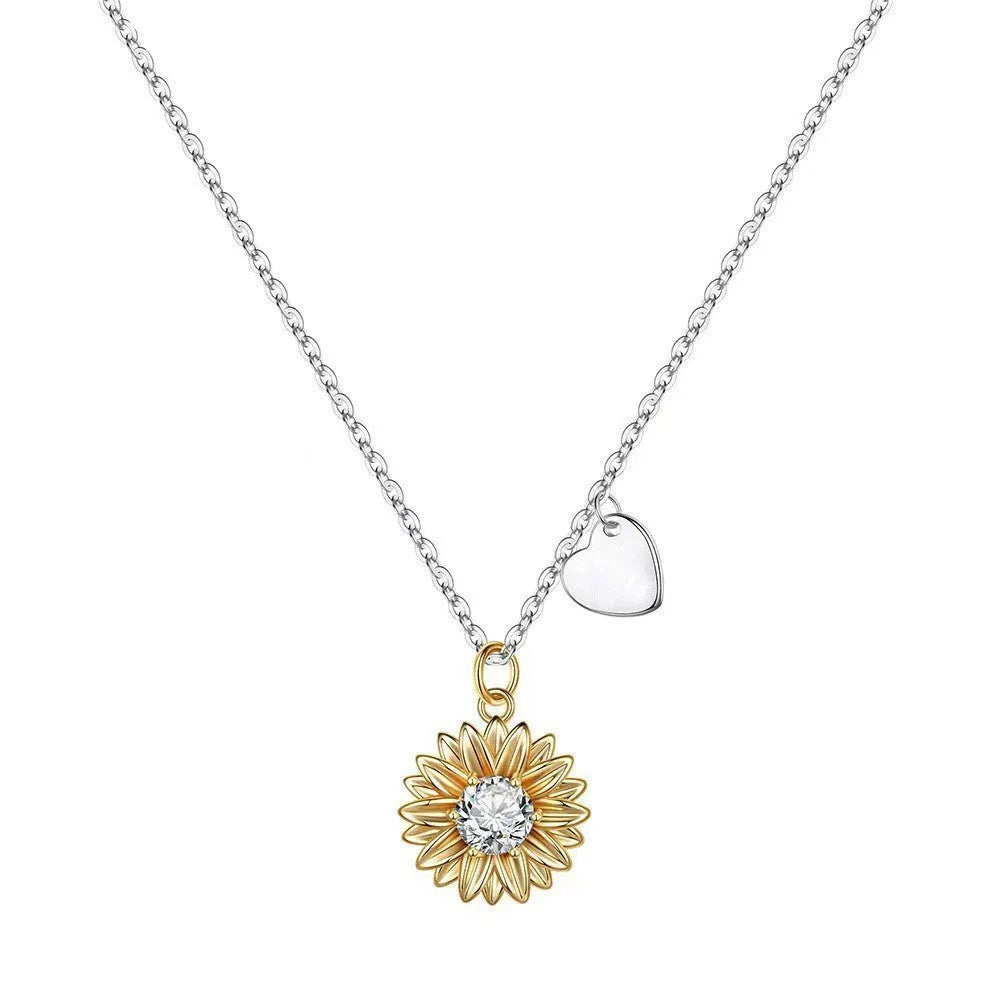 925 silver sunflower necklace with adjustable chain and daisy petal pendant for women