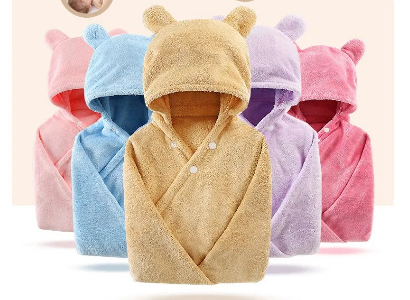 Soft cotton baby care hooded bath towel 65x110cm in pink with hood and border detail