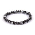 Black pentagram symbol magnetic bracelet with magnetite and hematite stones on a stretch band.