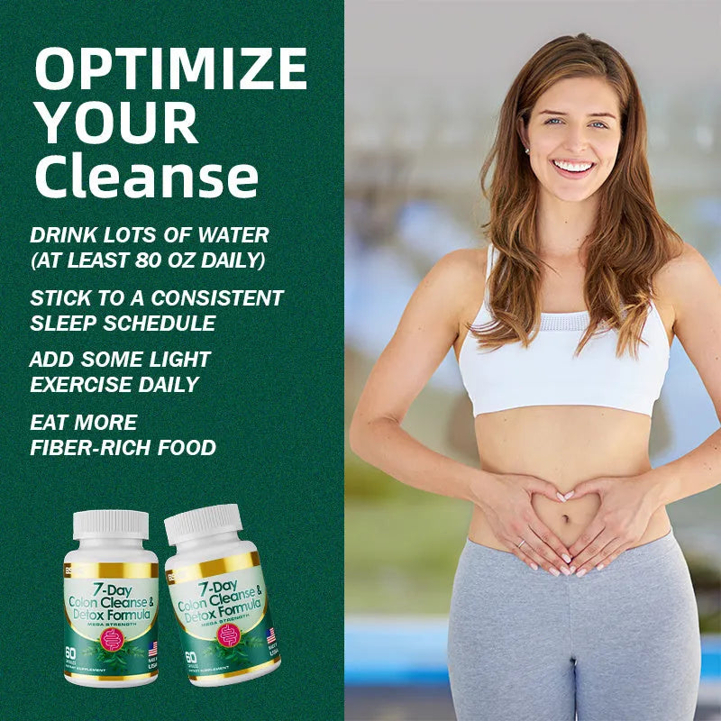 Bottle of 7-day colon cleanse and detox formula capsules for digestive wellness