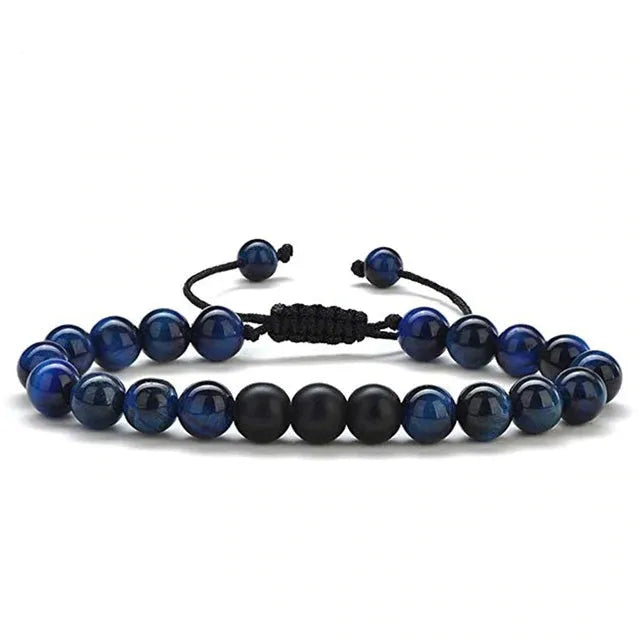 Geometric matte black agate couple bracelets for matching wear.