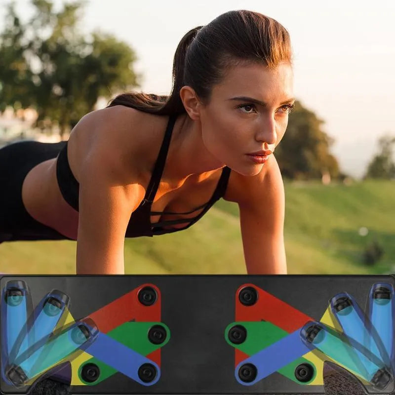 Power Press push up board with nine colour-coded positions, ABS plastic, 59.5 x 18.3 cm