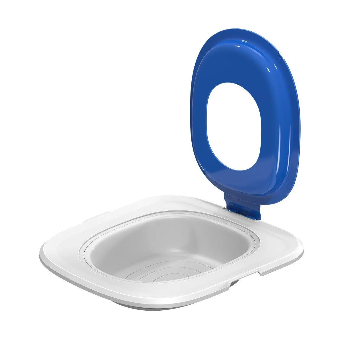 Fifth generation cat toilet trainer in blue colour with removable waste compartment