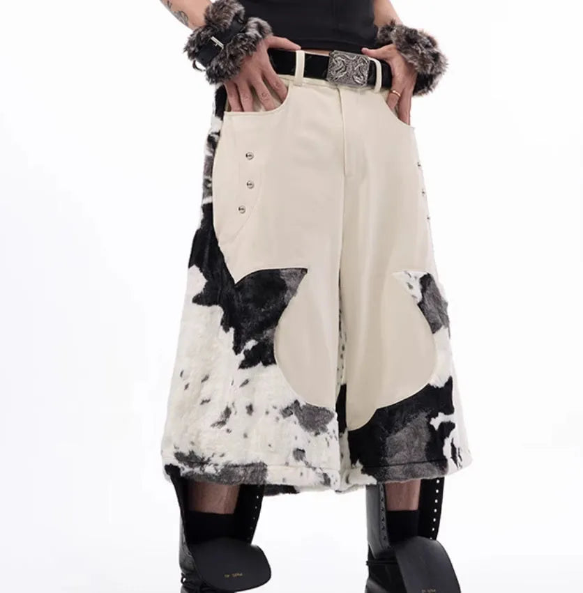 Milk fibre fur cropped trousers with personalised check pattern in a city fashion style.