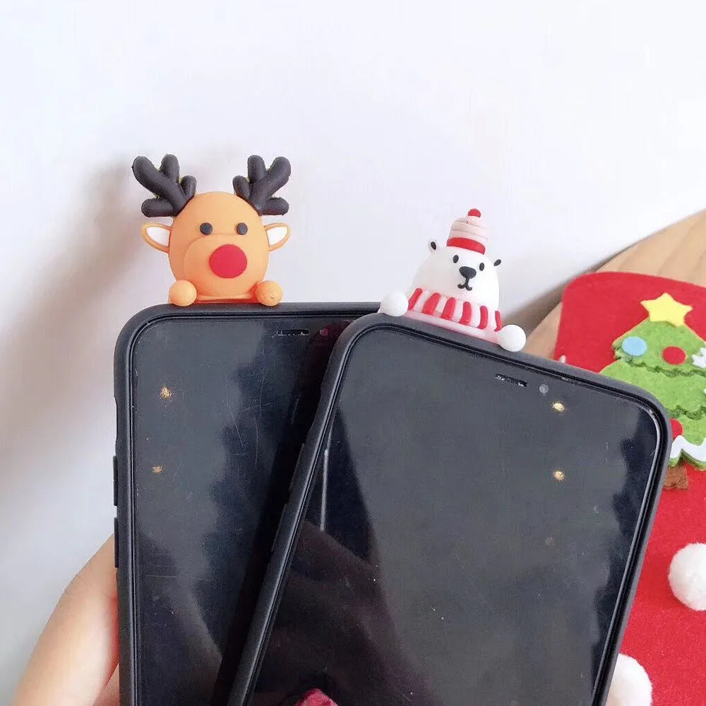 Silicone Christmas phone case back cover for iPhone in festive red and green colours.