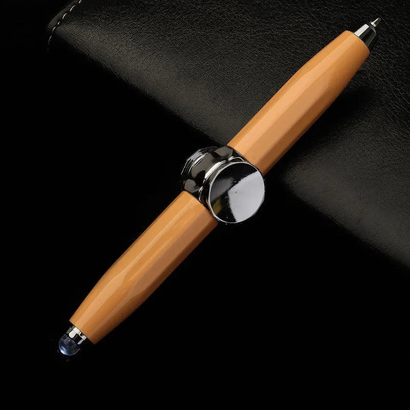 Metal gyro ballpoint pen with a spinning top, shown with multiple ink colour options.