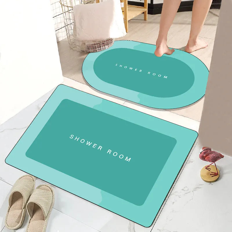Light grey rectangle crystal velvet non-slip bathroom floor mat with checked pattern
