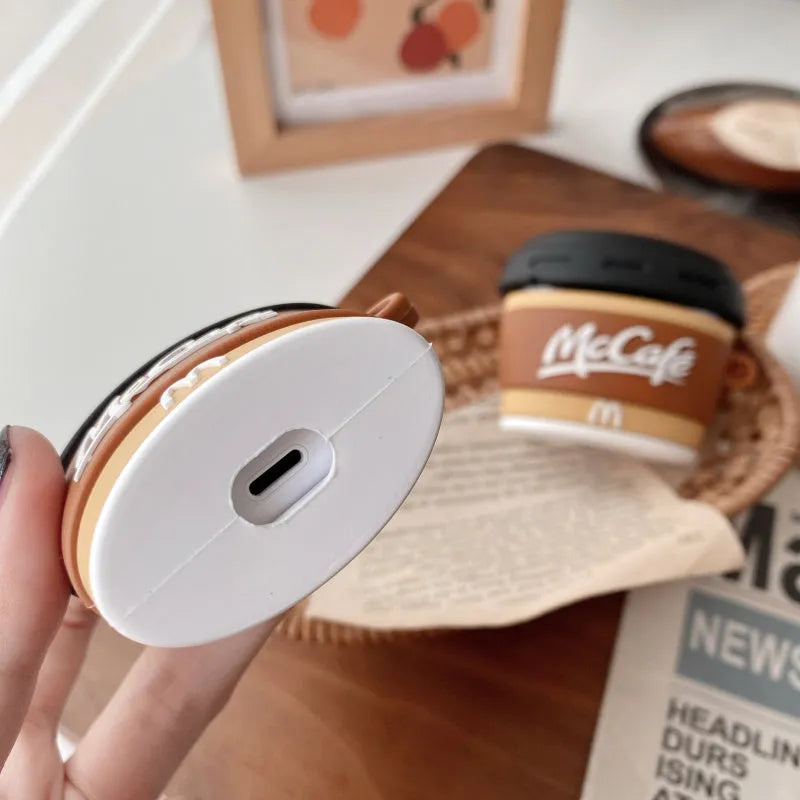 Creative M coffee cup silicone earphone case for AirPods 1 2 Pro 3 in coffee colour